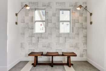 Seating area with wooden bench